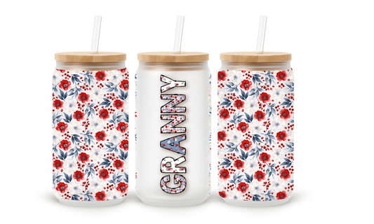 Frasco de Vidro "Granny Red Floral" - 530ml