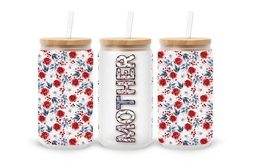 Copos de Vidro com Padrão Floral Vermelho para o Dia da Mãe - 530ml