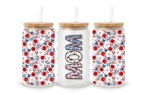 Copo de Vidro - Mãe Floral Vermelho - 530ml