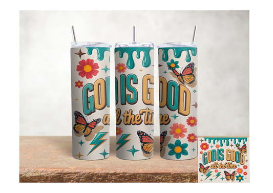 God Is Good All the Time Retro Butterflies – 20oz Stainless Steel Insulated Tumbler
