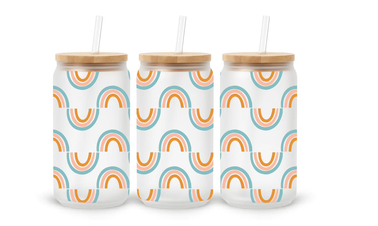 Retro Rainbows - 18oz Glass Can Tumbler