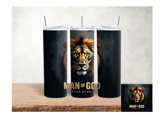 Man of God Lion Psalm 37:23  – 20oz Stainless Steel Insulated Tumbler