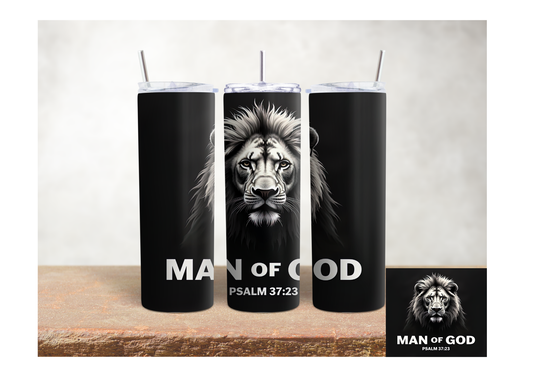 Man of God Black & White Lion – 20oz Stainless Steel Insulated Tumbler