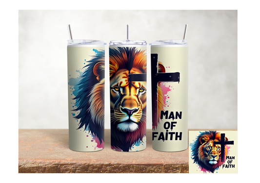 Man of Faith Lion with Cross – 20oz Stainless Steel Insulated Tumbler