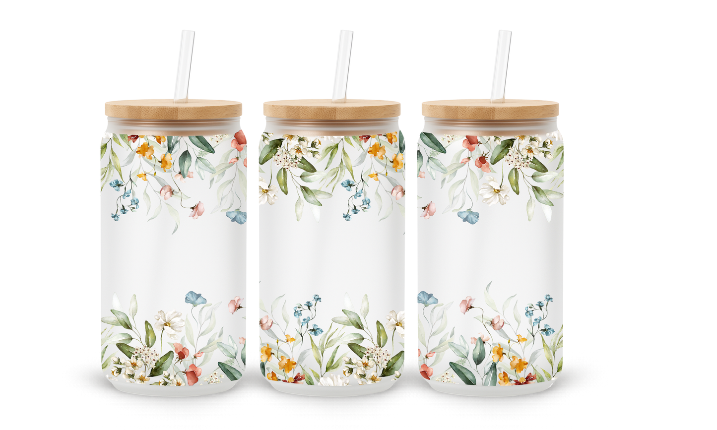 Minimalist Wildflowers- 18oz Glass Can Tumbler