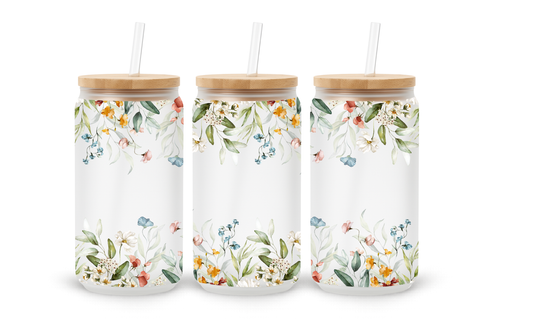 Copo de Vidro com Padrão de Flores Silvestres Minimalistas - 532ml