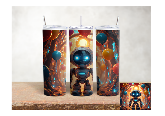 Cute Balloon Robot Adventures – 20oz Stainless Steel Insulated Tumbler