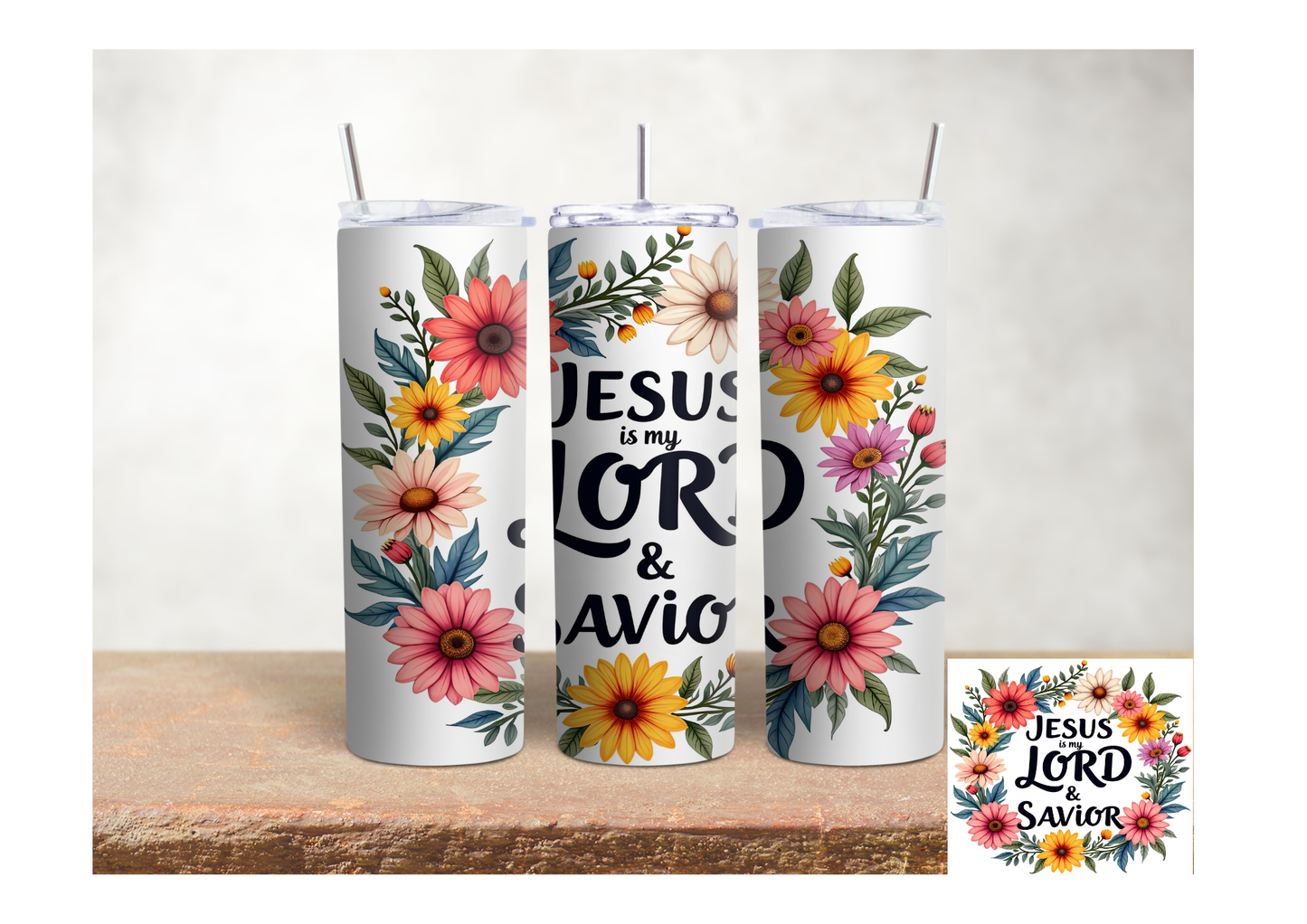 Jesus É Meu Senhor e Salvador Floral – Copo Térmico de Aço Inoxidável 20oz