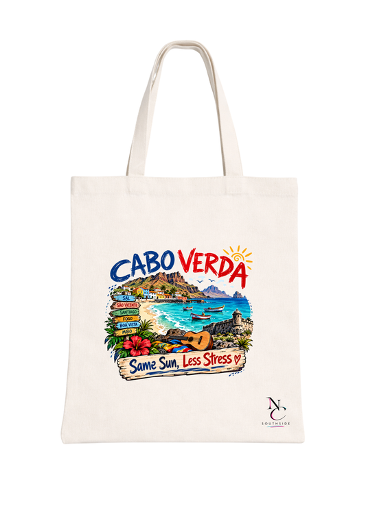 Cabo Verde Same Sun, Less Stress! – Hello Africa Collection – Printed Tote Bag