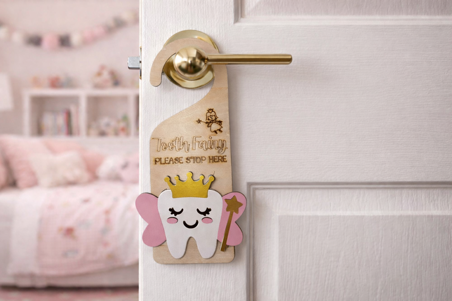 Tooth Fairy Post Box – Queen Isabella the Tooth | Wooden Tooth Fairy Door Hanger