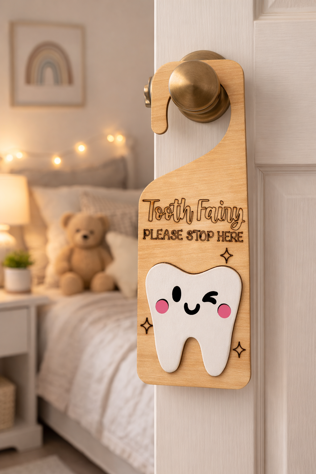 Tooth Fairy Post Box – Winking Tooth | Wooden Tooth Fairy Door Hanger