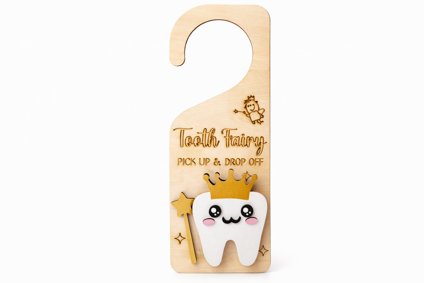 Tooth Fairy Post Box – King Arthur the Tooth | Wooden Tooth Fairy Door Hanger