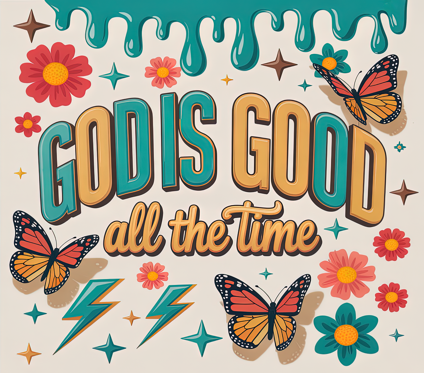 God Is Good All the Time Retro Butterflies – 20oz Stainless Steel Insulated Tumbler