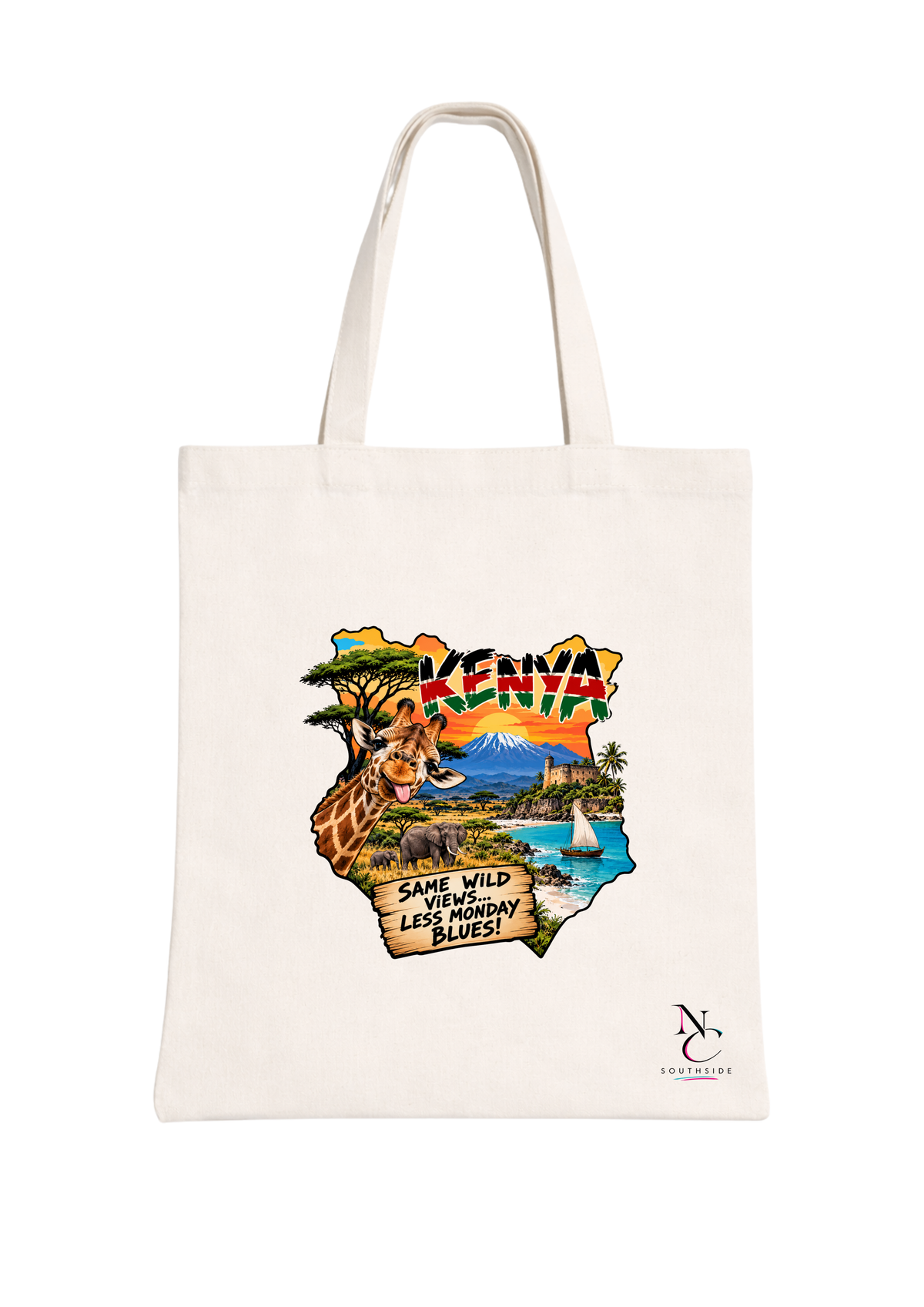 KENYA  Same Wild Views, Less Monday Blues – Hello Africa Collection – Printed Tote Bag