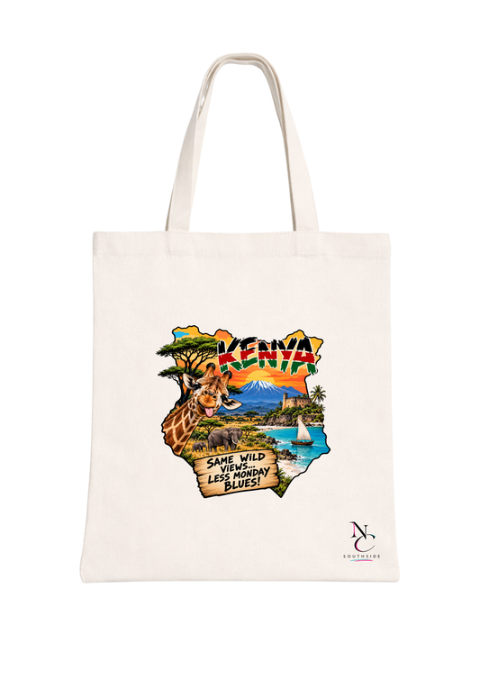KENYA  Same Wild Views, Less Monday Blues – Hello Africa Collection – Printed Tote Bag