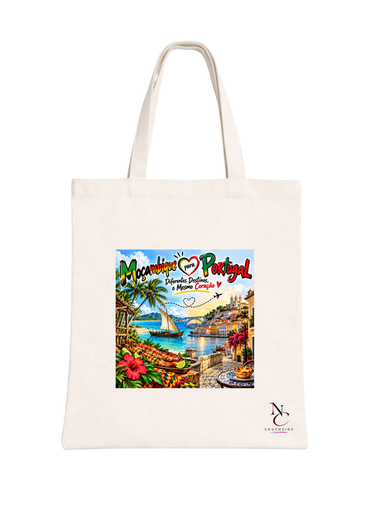 Moçambique to Portugal Link, Diferentes Destinos,  o Mesmo Coração  – Hello Africa Collection – Printed Tote Bag