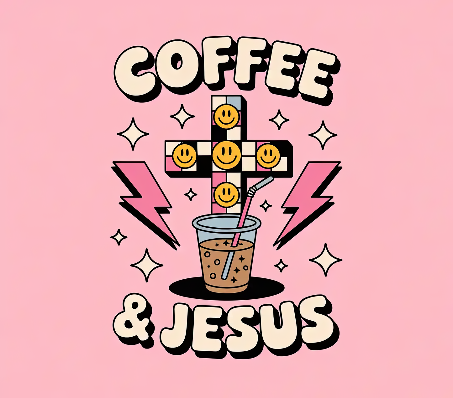 Coffee & Jesus Retro Smiley Faces  – 20oz Stainless Steel Insulated Tumbler