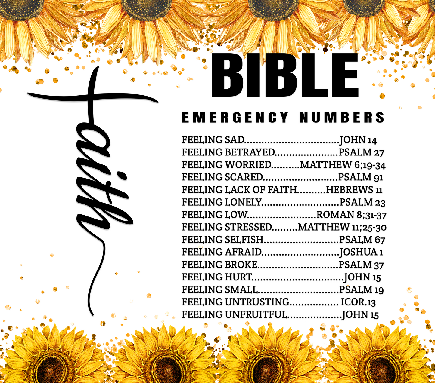 Bible Emergency Numbers Sunflower – 20oz Stainless Steel Insulated Tumbler