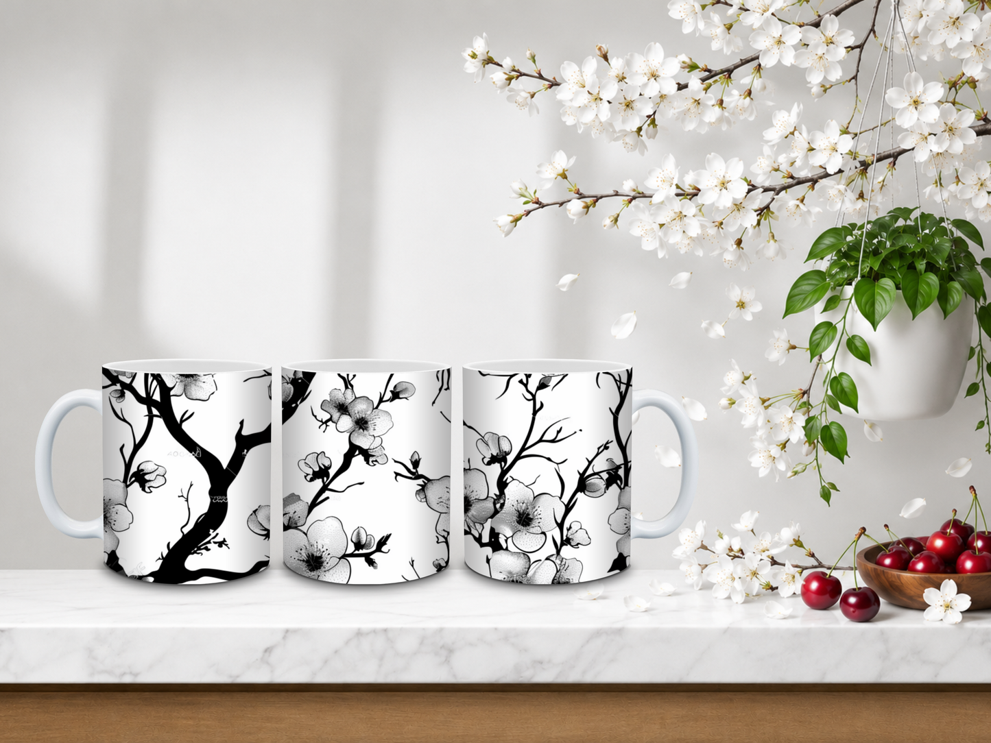 Midnight Cherry Blossom Ink – 11oz Ceramic Coffee Mug 🍒