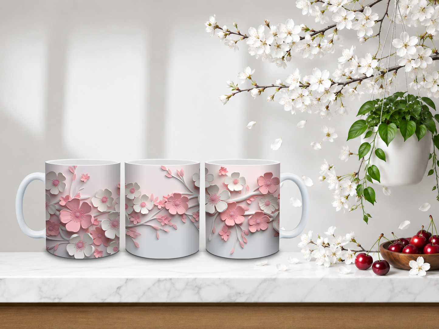 Floating Blossom Petals – 11oz Ceramic Coffee Mug 🍒