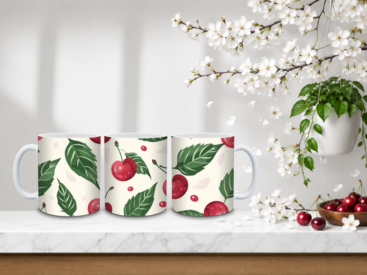Cherry Leaf Garden – 11oz Ceramic Coffee Mug 🍒