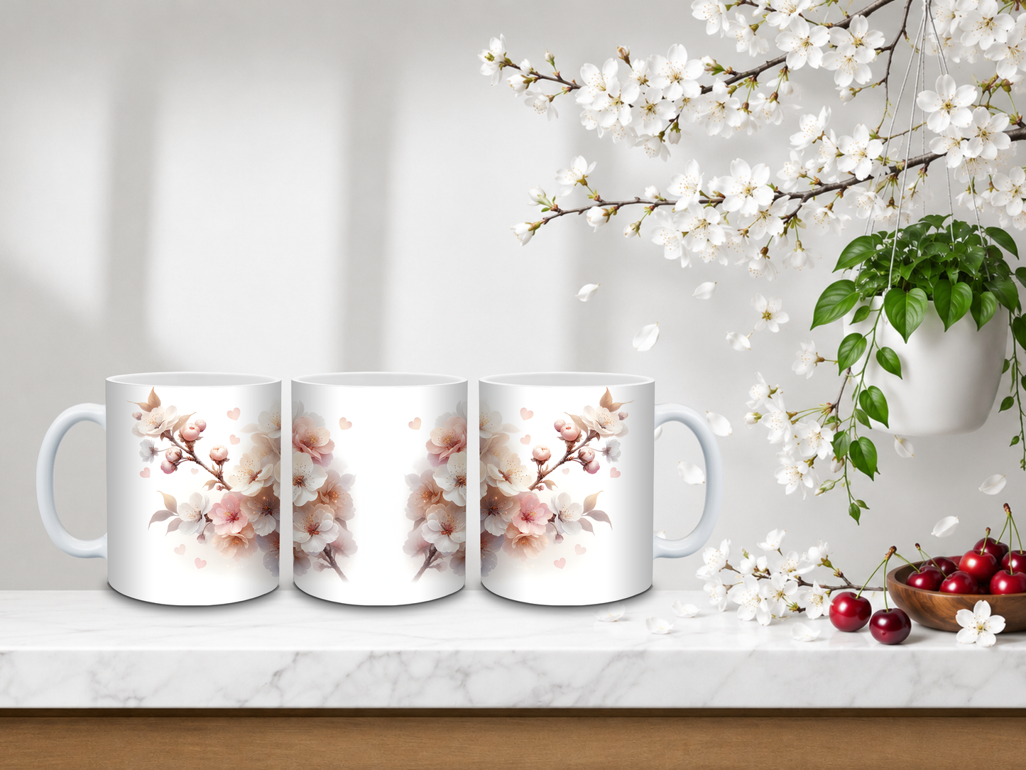 Blush Blossom Bouquet – 11oz Ceramic Coffee Mug 🍒
