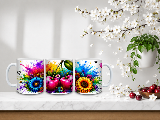 Paint Splash Cherry Bloom – 11oz Ceramic Coffee Mug 🍒