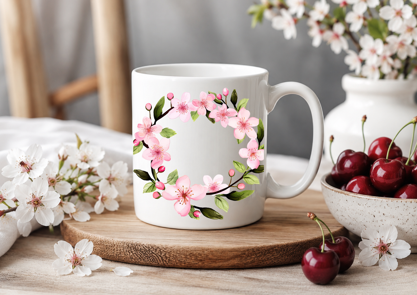 Cherry Blossom Wreath – 11oz Ceramic Coffee Mug 🍒