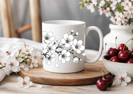 Minimal Cherry Blossom – 11oz Ceramic Coffee Mug 🍒