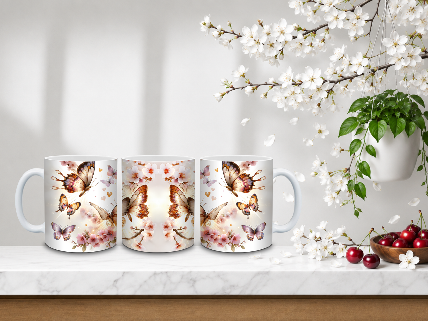 Golden Butterfly Blossom – 11oz Ceramic Coffee Mug 🍒