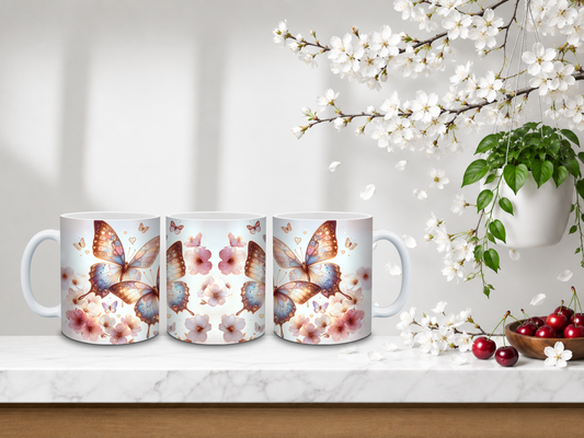 Blush Butterfly Garden – 11oz Ceramic Coffee Mug 🍒
