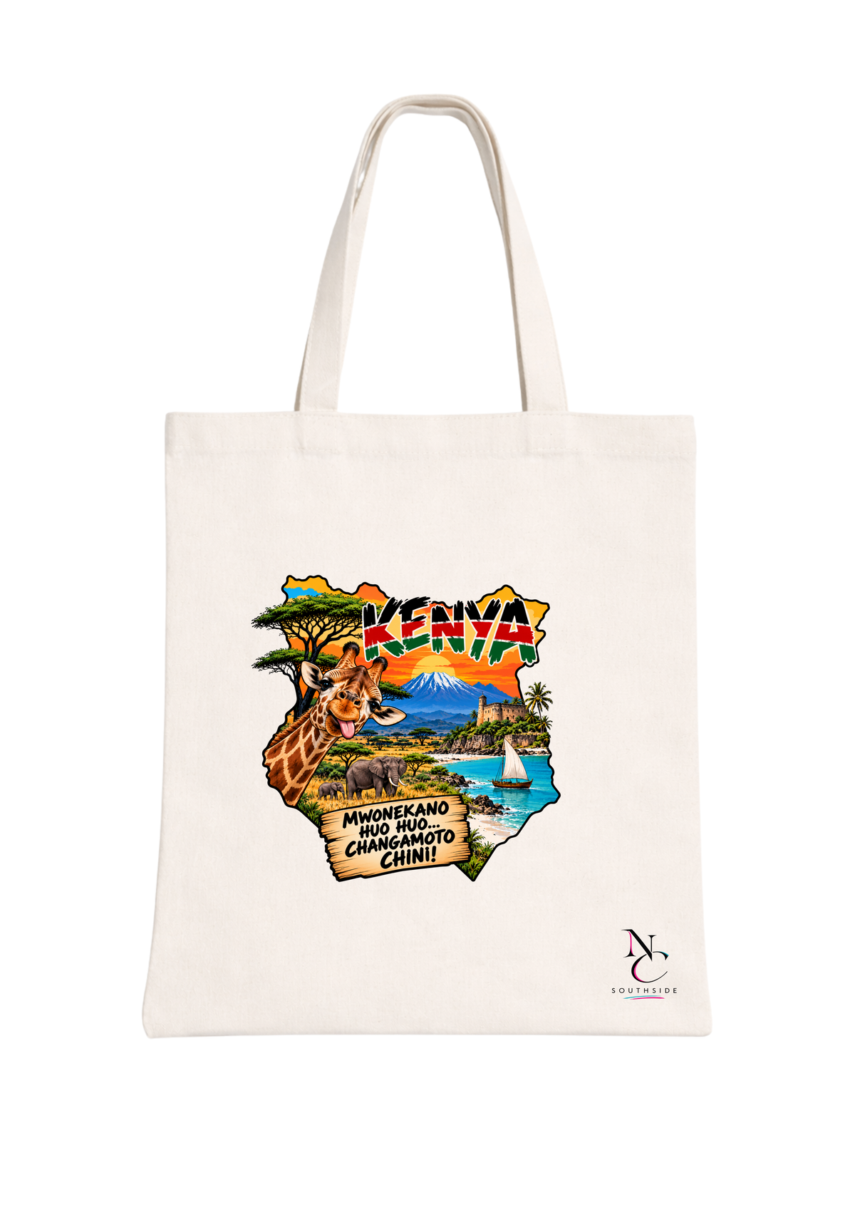 KENYA  MWONEKANO HUO HUO...  CHANGAMOTO CHINI! – Hello Africa Collection – Printed Tote Bag