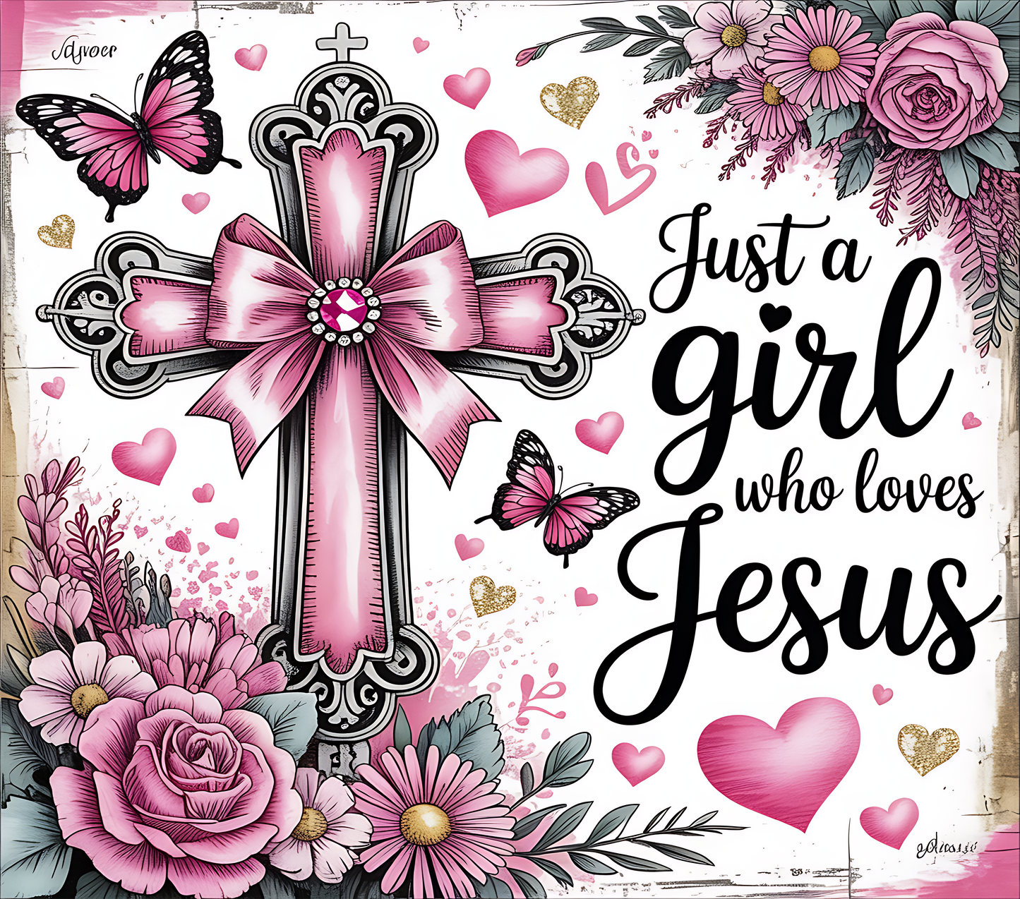 Just a Girl Who Loves Jesus Pink Floral – 20oz Stainless Steel Insulated Tumbler