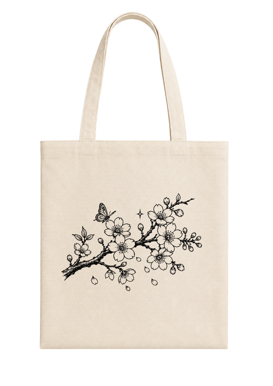 Butterfly Cherry Blossom Branch – Cherry Collection Tote Bag 🍒